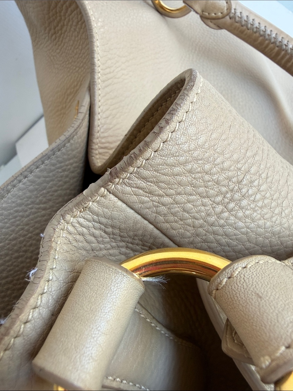 Prada Vitello Daino Leather Hobo Bag Camel Tan Pebbled Calf Skin Gold Hardware - Picture 15 of 17